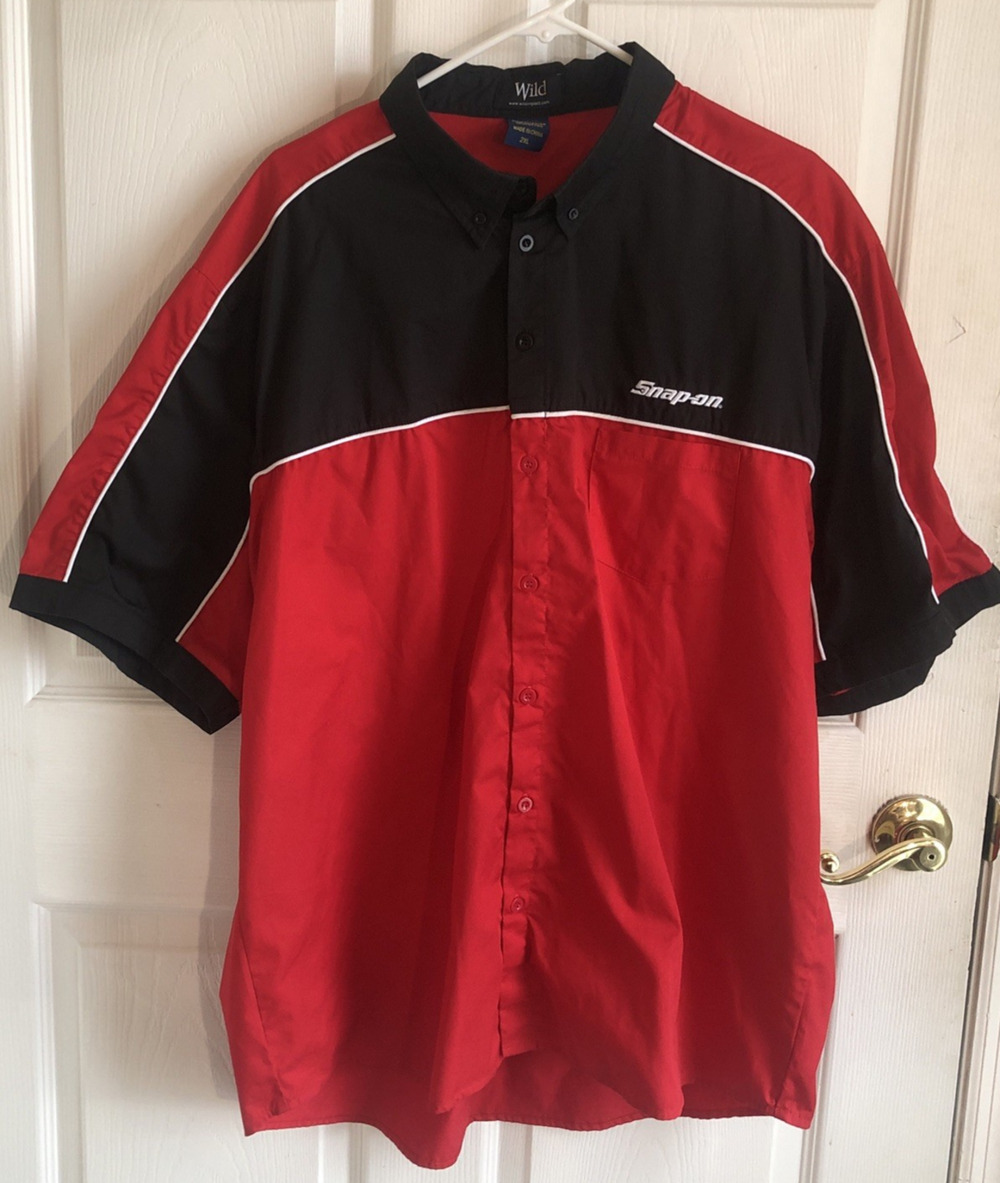 Snap-on Racing Mens 2XL short sleeve Mechanic pit shirt color block button up